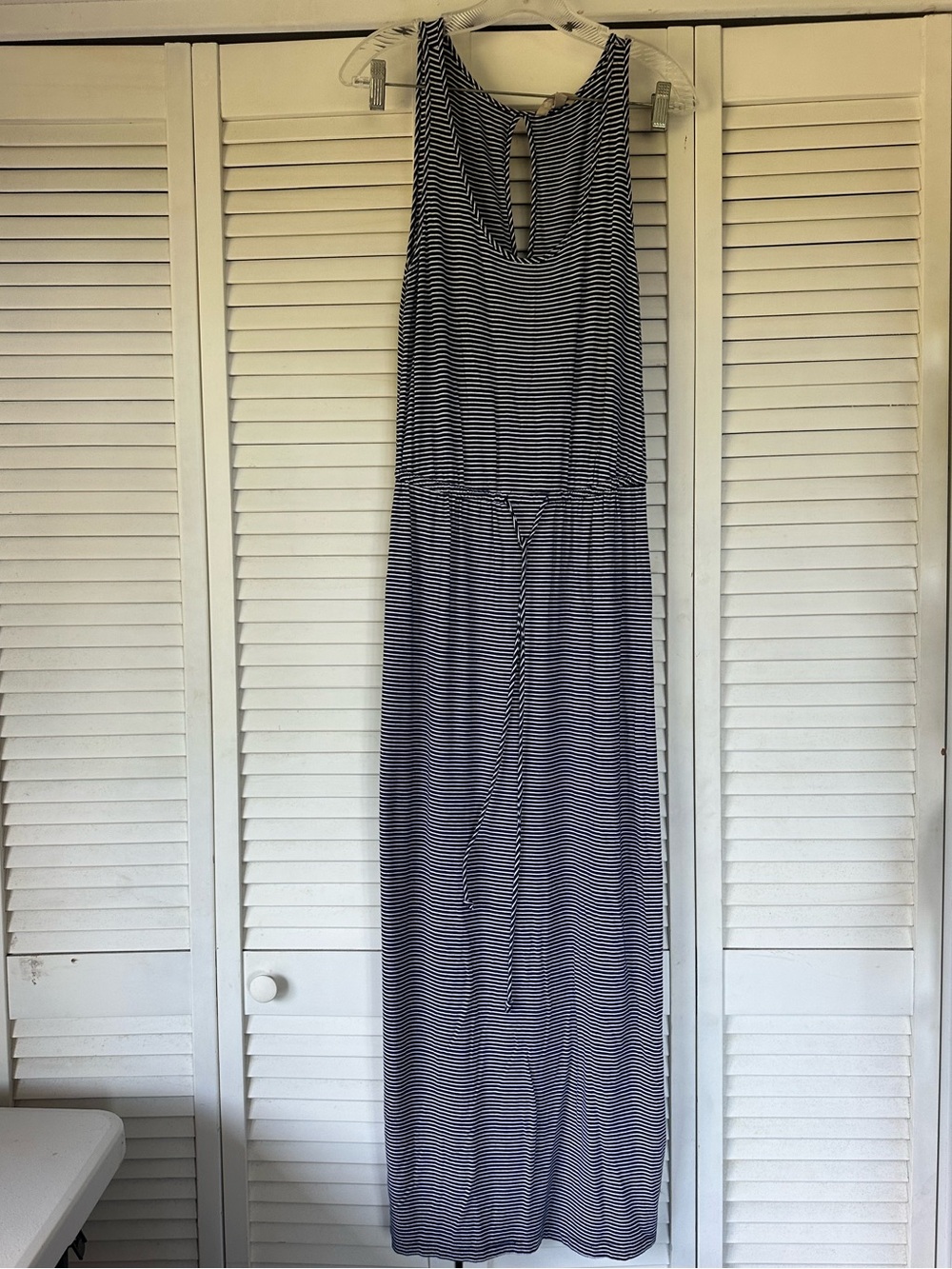Banana Republic Navy and White Striped Sleeveless Maxi Dress